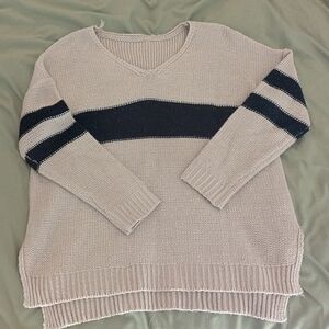 V-Neck Sweater with Black Stripes
